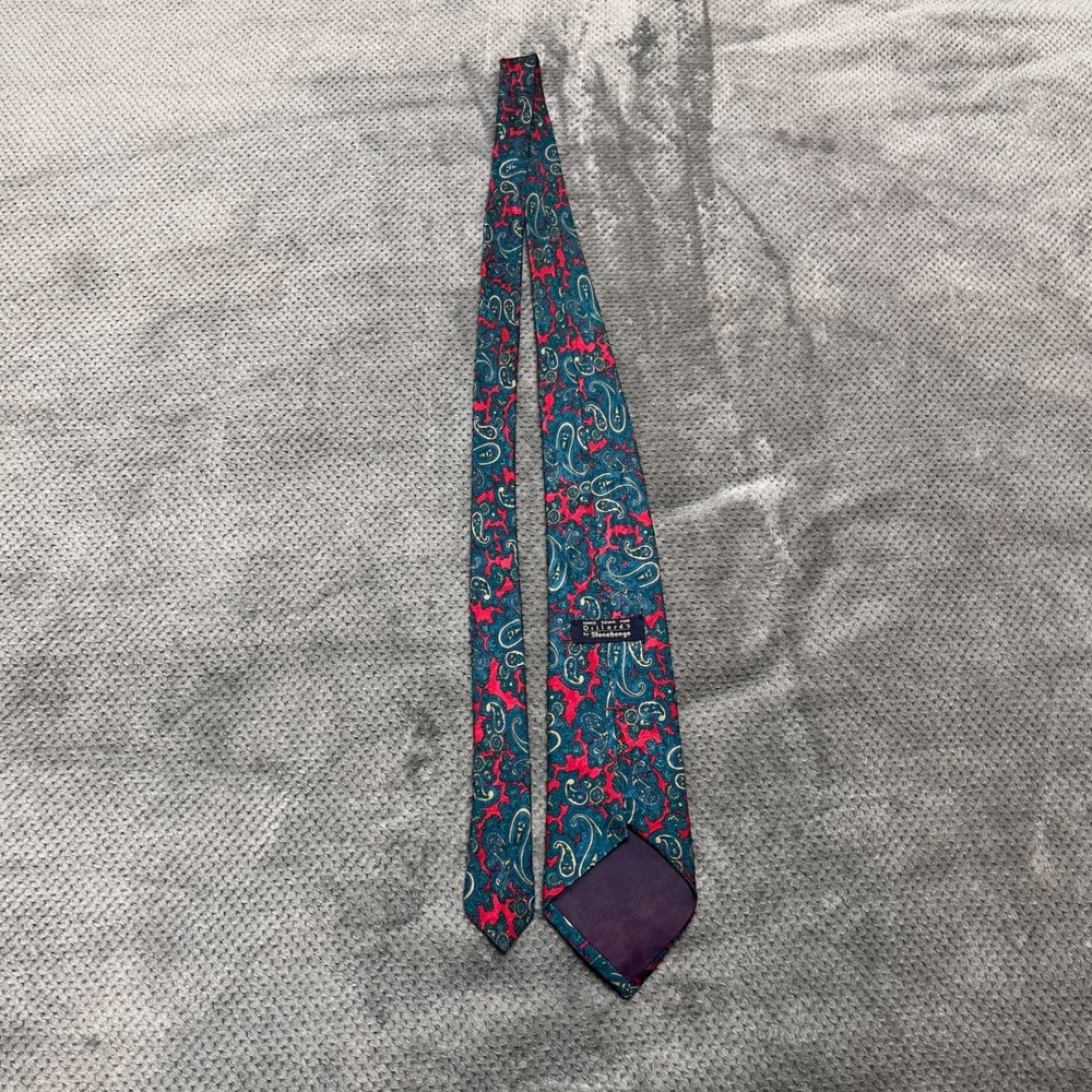 Dillards by Stonehenge Mens Silk Tie Red Teal Gold Paisley Hand Sewn Necktie - Picture 3 of 6